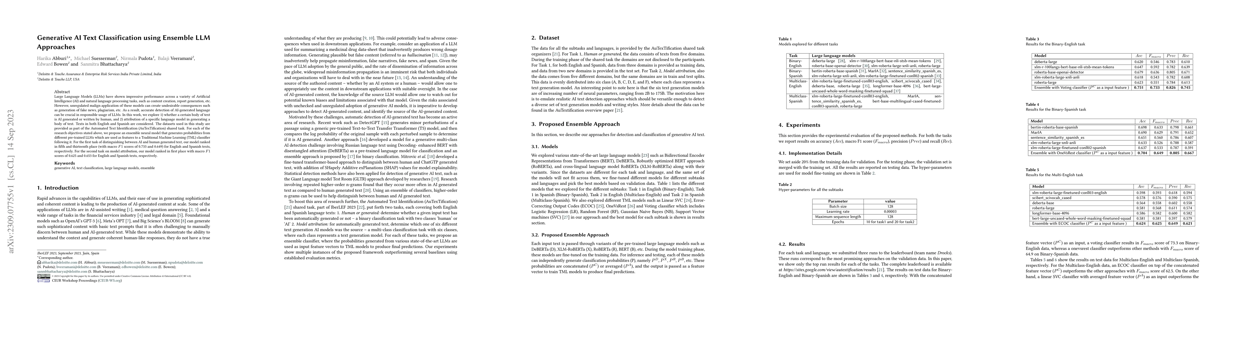 Thumbnail for Generative AI Text Classification using Ensemble LLM Approaches