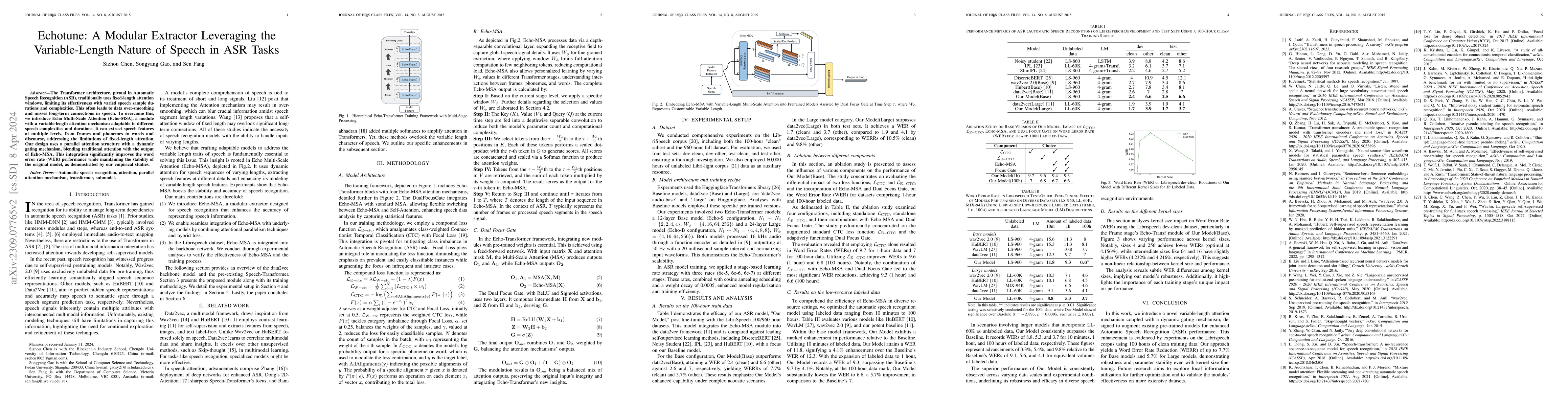 Thumbnail for Echotune: A Modular Extractor Leveraging the Variable-Length Nature of
  Speech in ASR Tasks