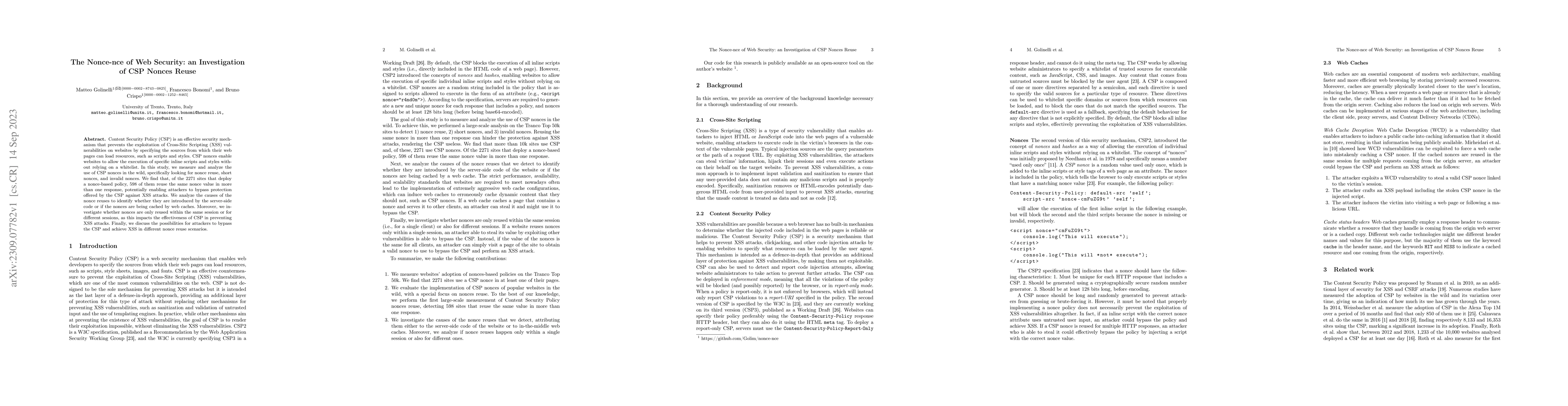 Thumbnail for The Nonce-nce of Web Security: an Investigation of CSP Nonces Reuse