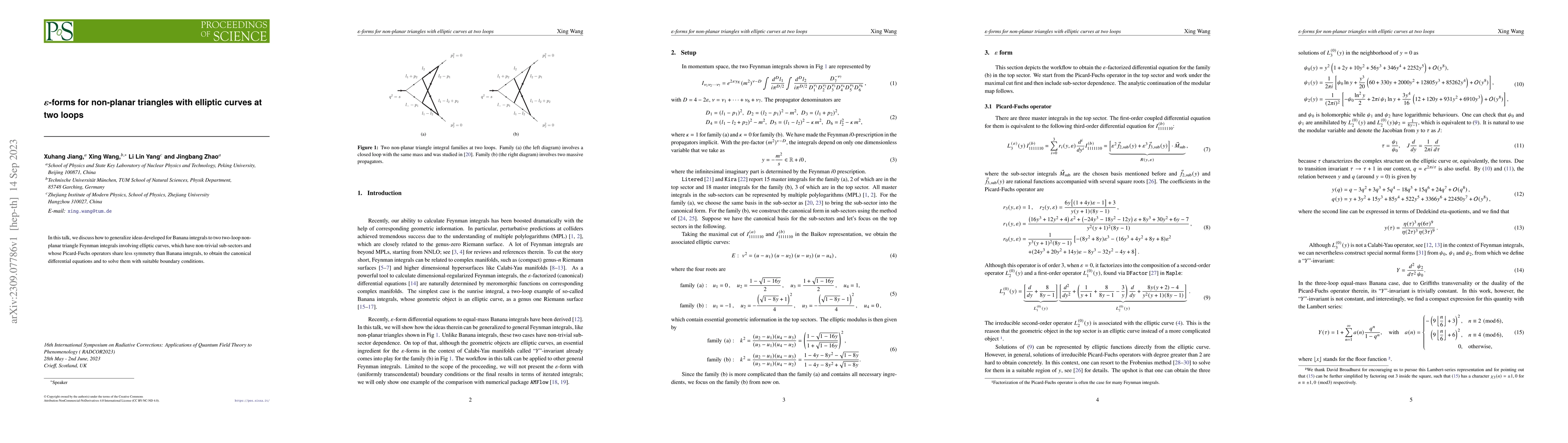 Thumbnail for $\varepsilon$-forms for non-planar triangles with elliptic curves at two
  loops
