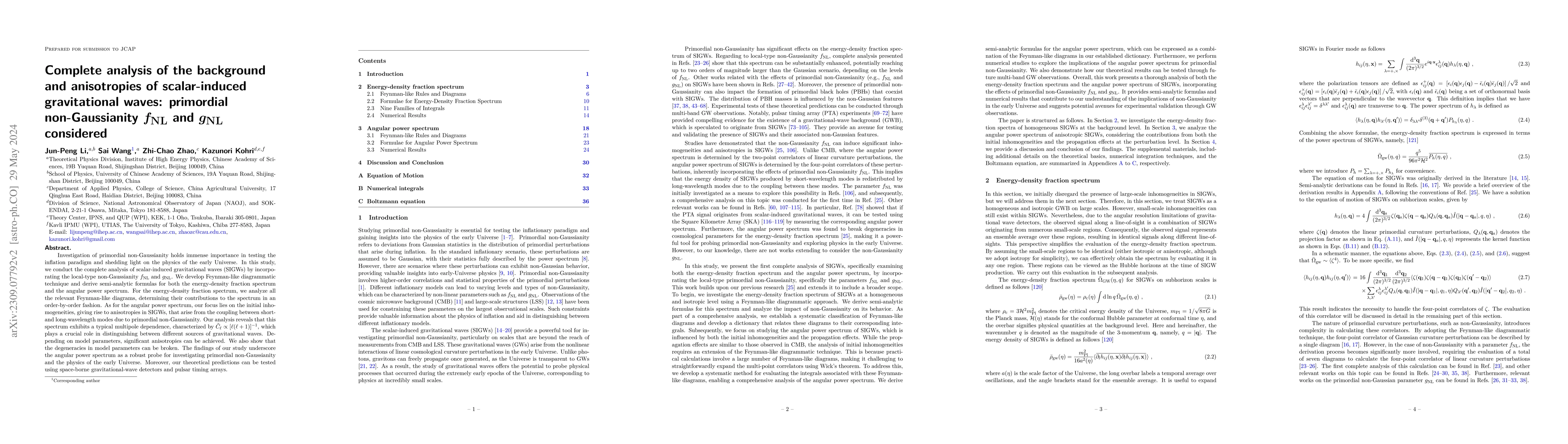 Thumbnail for Complete analysis of the background and anisotropies of scalar-induced
  gravitational waves: primordial non-Gaussianity $f_{\mathrm{NL}}$ and
  $g_{\mathrm{NL}}$ considered