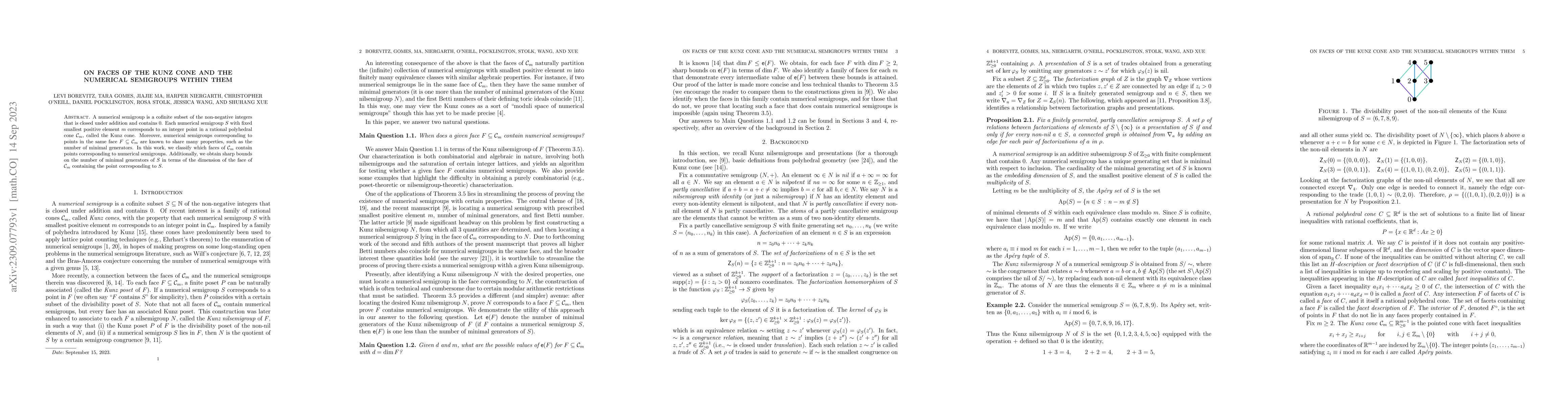 Thumbnail for On faces of the Kunz cone and the numerical semigroups within them