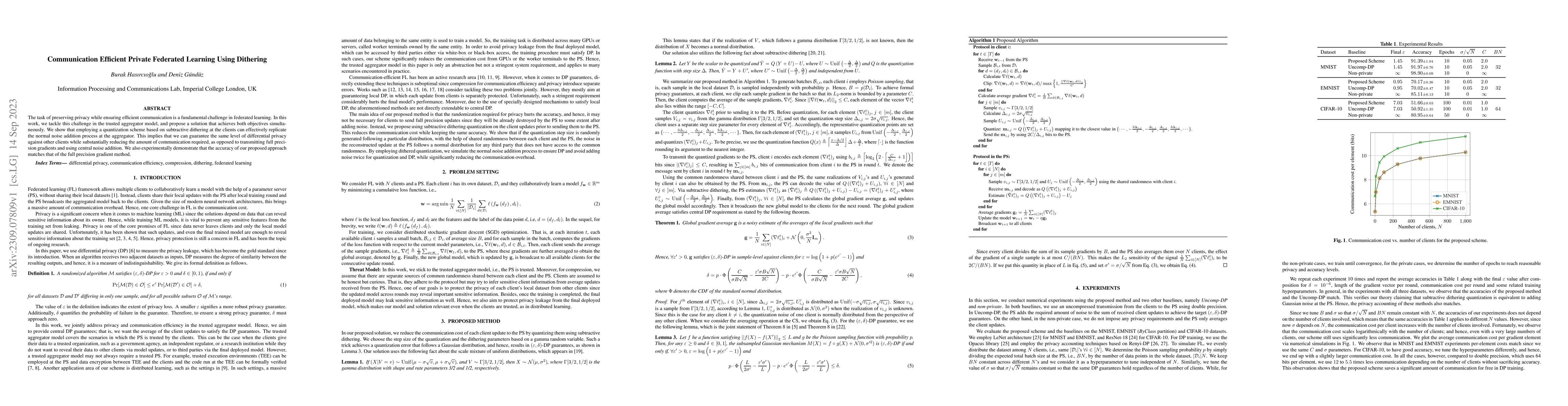 Thumbnail for Communication Efficient Private Federated Learning Using Dithering