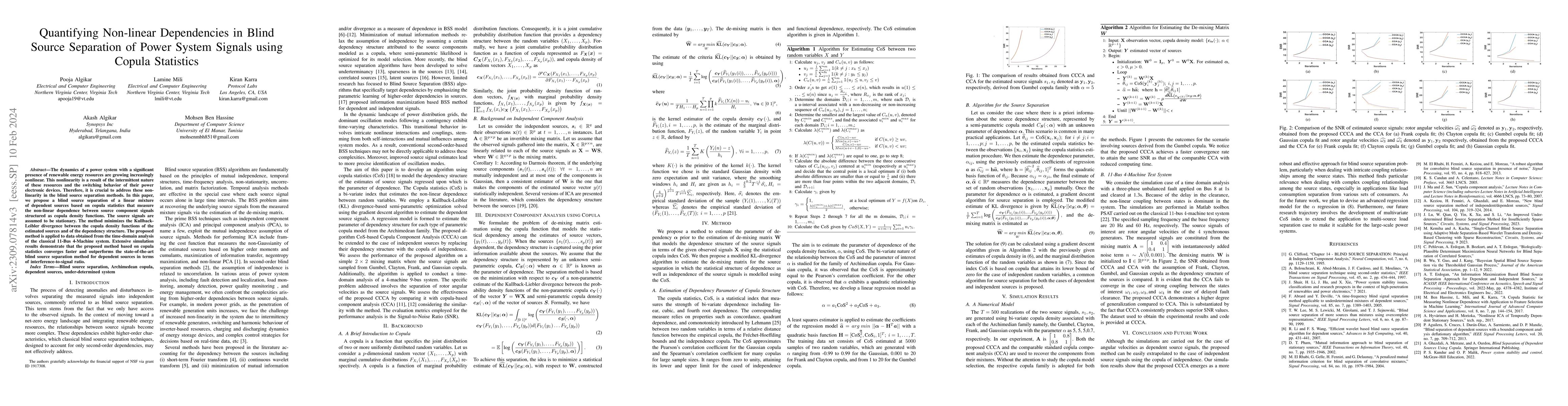 Thumbnail for Quantifying Non-linear Dependencies in Blind Source Separation of Power
  System Signals using Copula Statistics