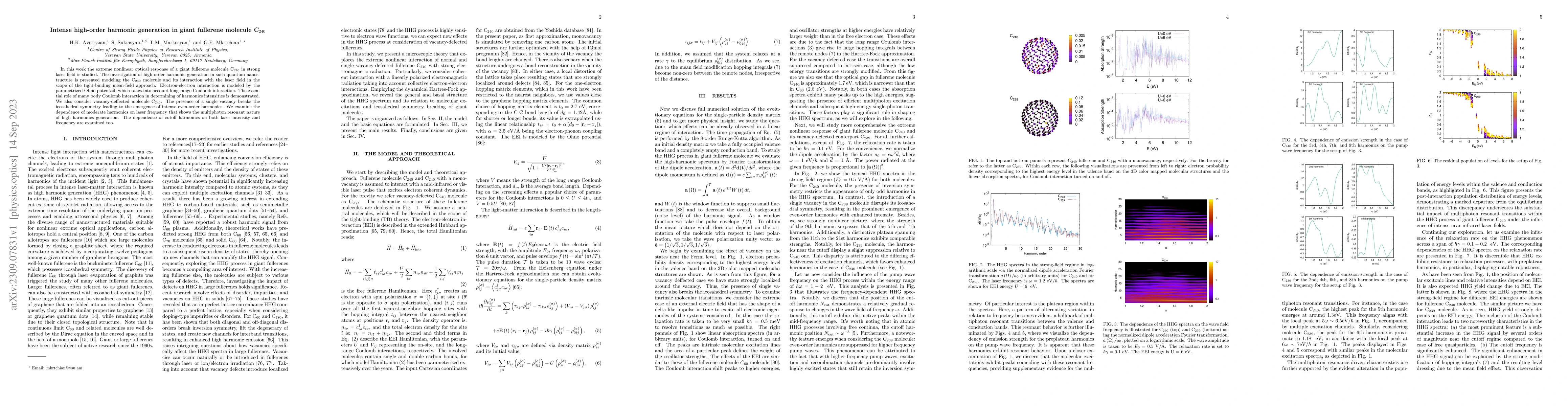 Thumbnail for Intense high-order harmonic generation in giant fullerene molecule
  C$_{240}$