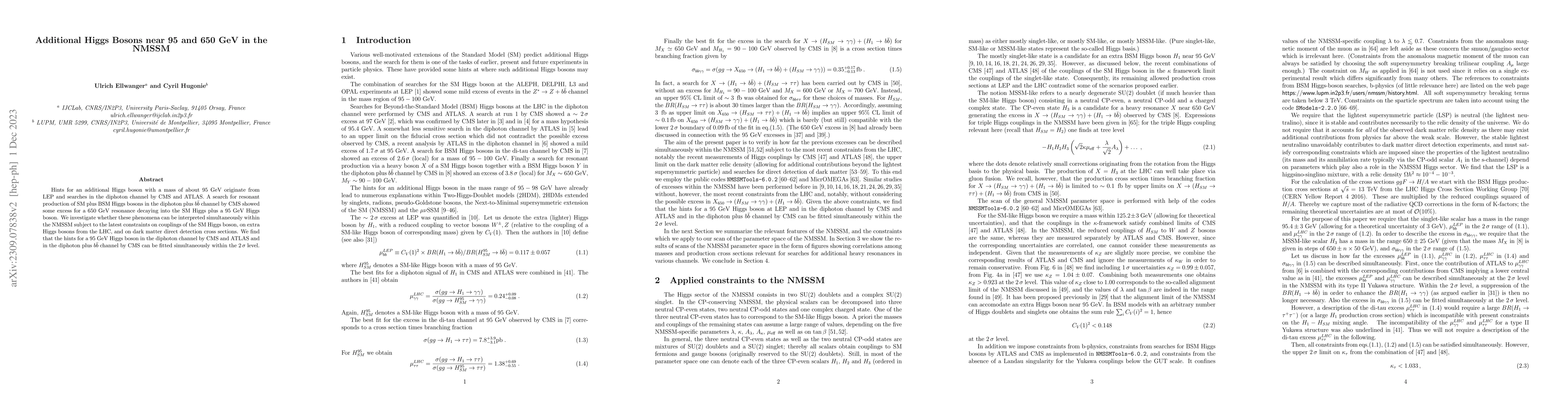 Thumbnail for Additional Higgs Bosons near 95 and 650 GeV in the NMSSM
