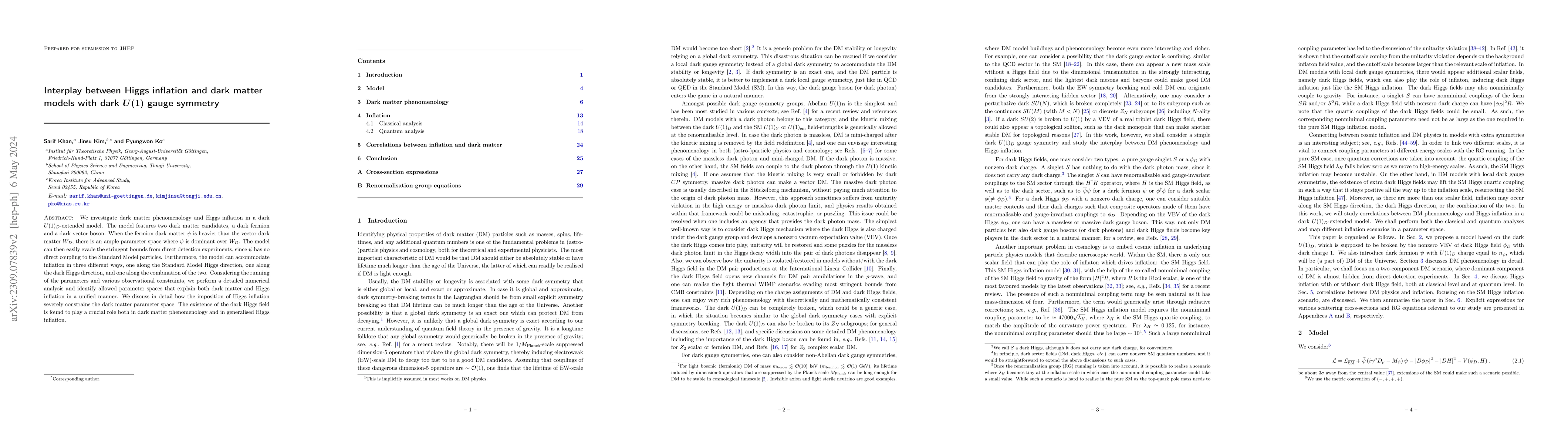 Thumbnail for Interplay between Higgs inflation and dark matter models with dark
  $U(1)$ gauge symmetry