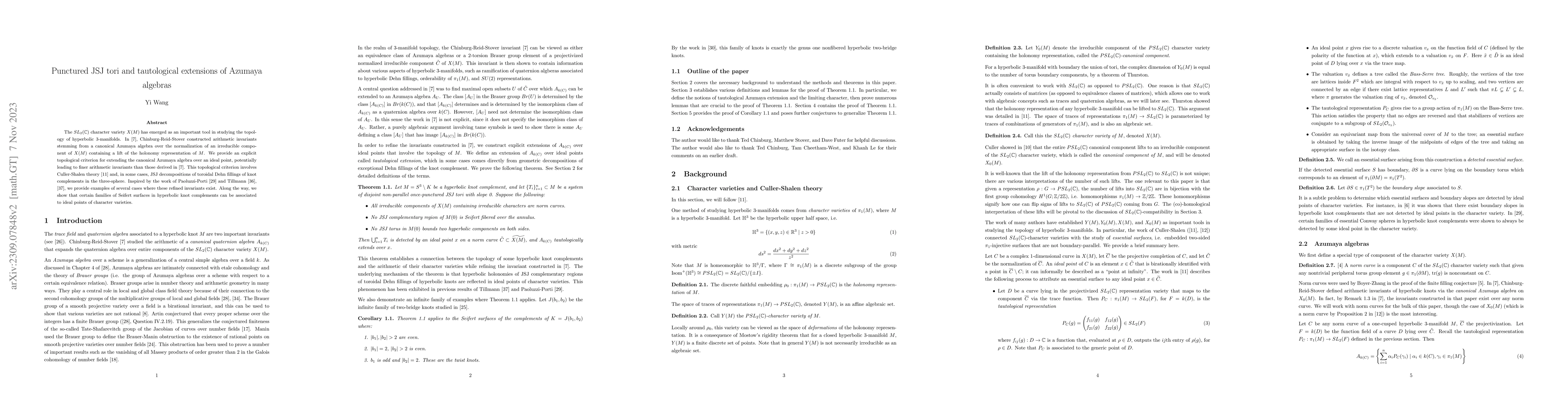 Thumbnail for Punctured JSJ tori and tautological extensions of Azumaya algebras