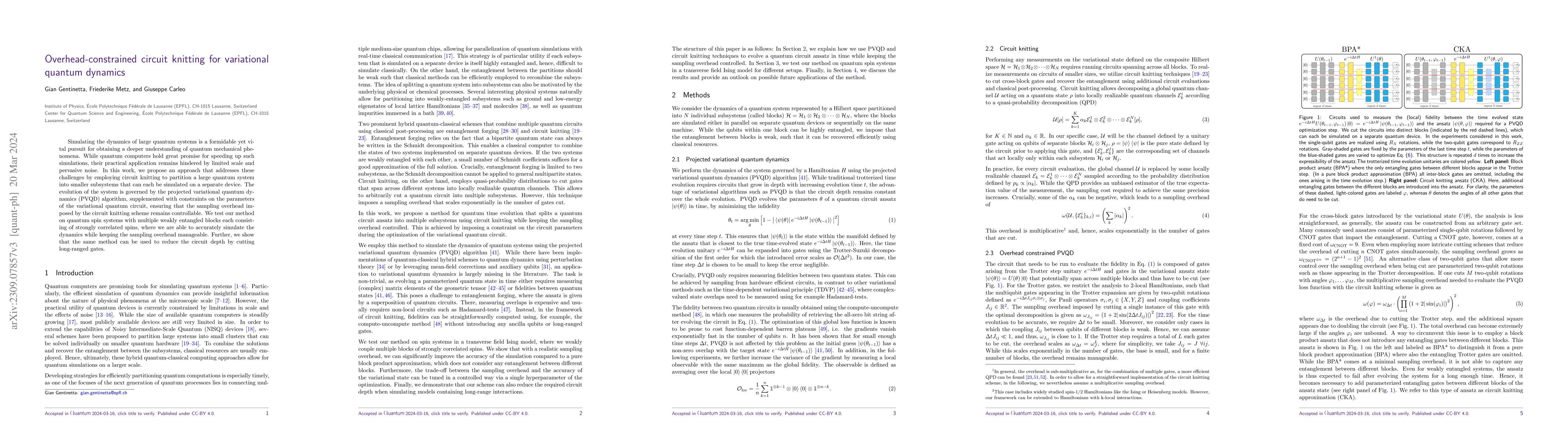 Thumbnail for Overhead-constrained circuit knitting for variational quantum dynamics