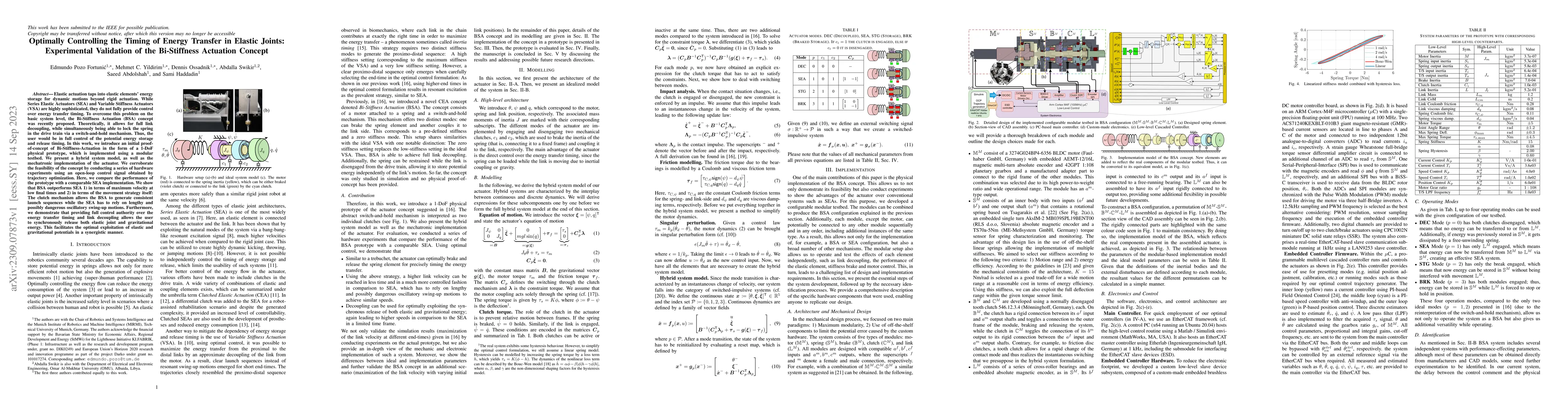 Thumbnail for Optimally Controlling the Timing of Energy Transfer in Elastic Joints:
  Experimental Validation of the Bi-Stiffness Actuation Concept