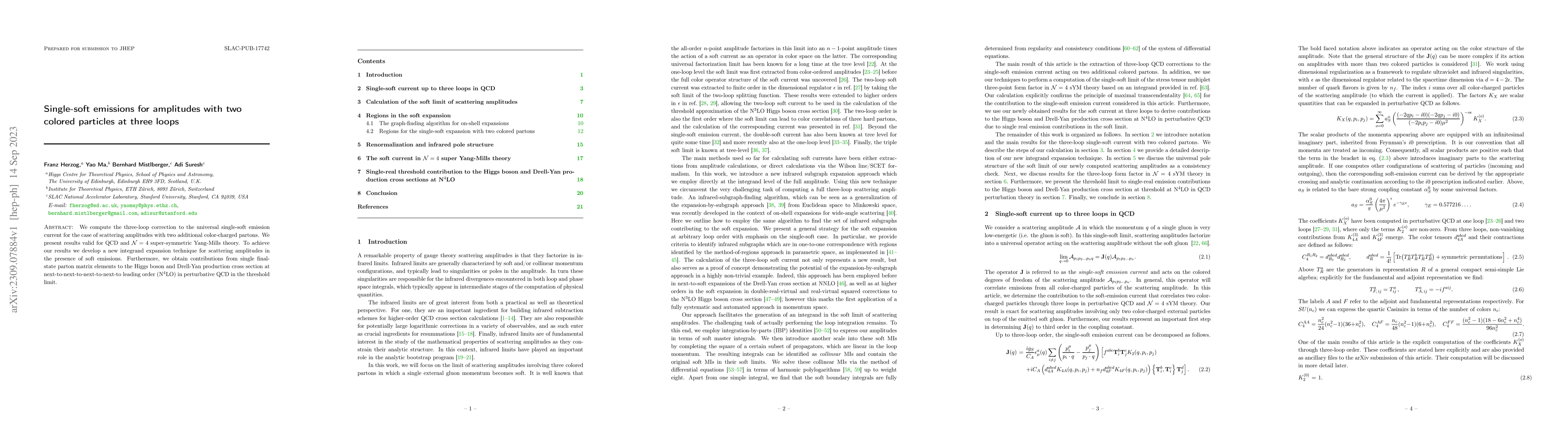 Thumbnail for Single-soft emissions for amplitudes with two colored particles at three
  loops