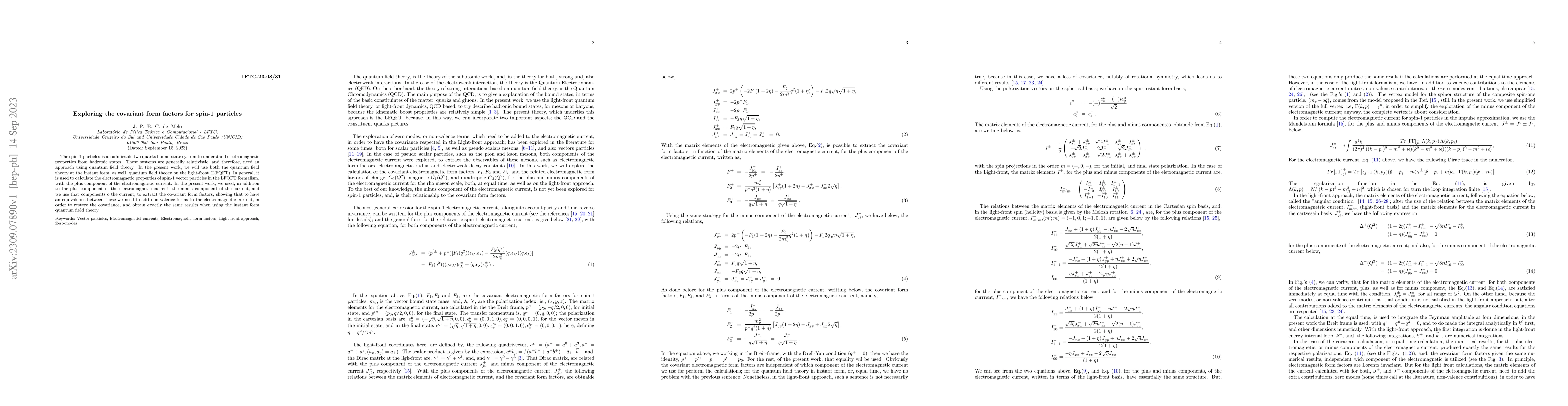Thumbnail for Exploring the covariant form factors for spin-1 particles