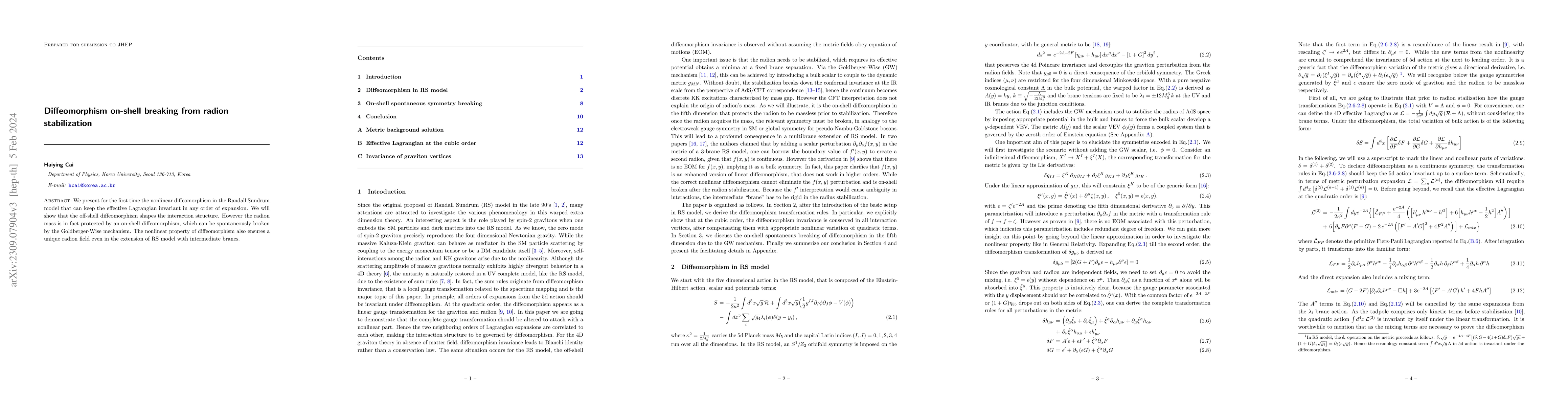 Thumbnail for Diffeomorphism on-shell breaking from radion stabilization