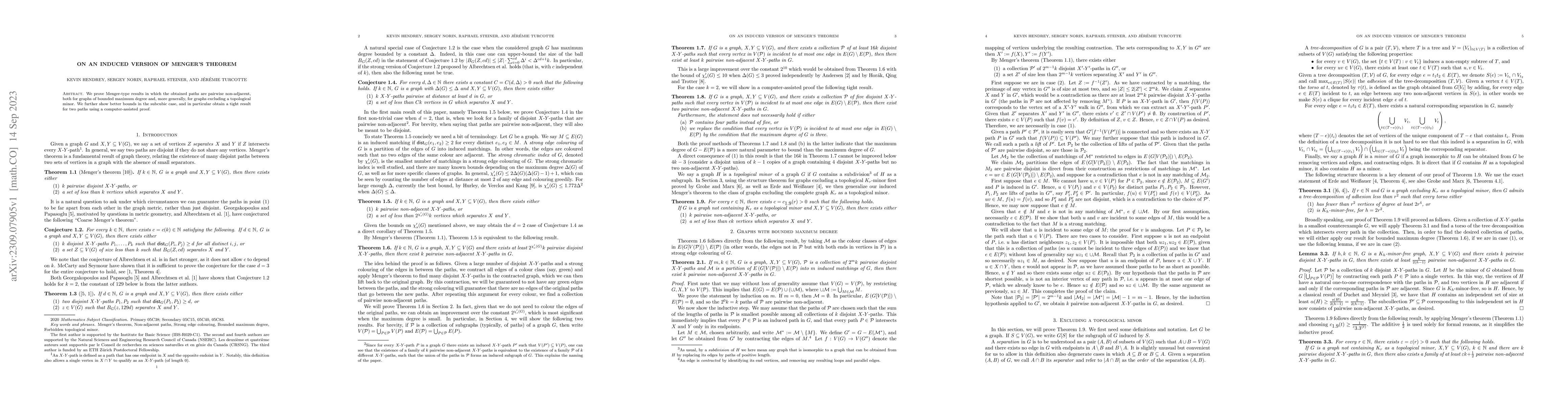 Thumbnail for On an induced version of Menger's theorem