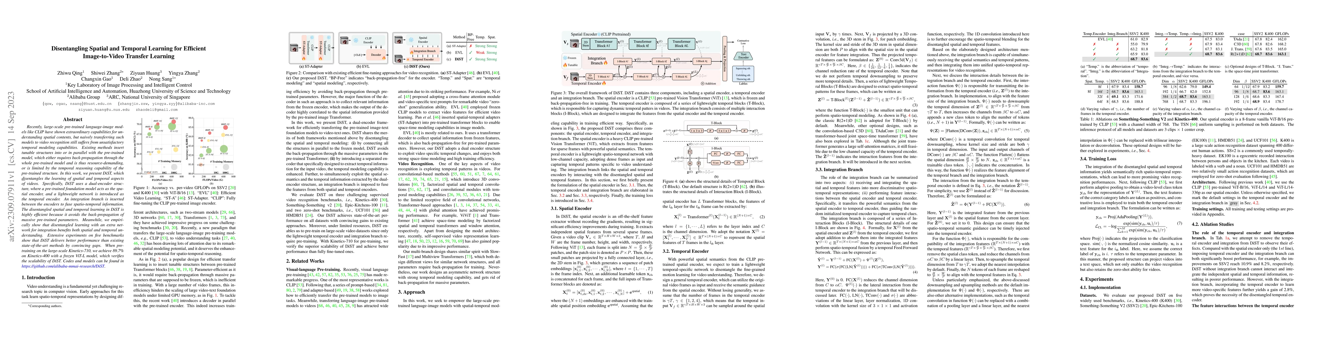 Thumbnail for Disentangling Spatial and Temporal Learning for Efficient Image-to-Video
  Transfer Learning