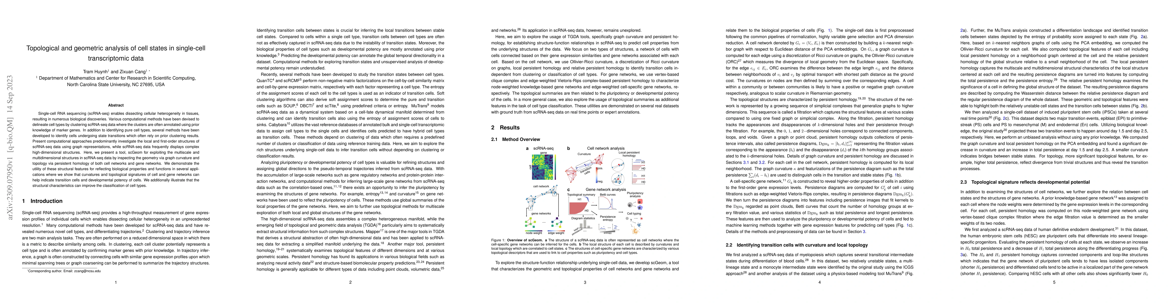 Thumbnail for Topological and geometric analysis of cell states in single-cell
  transcriptomic data