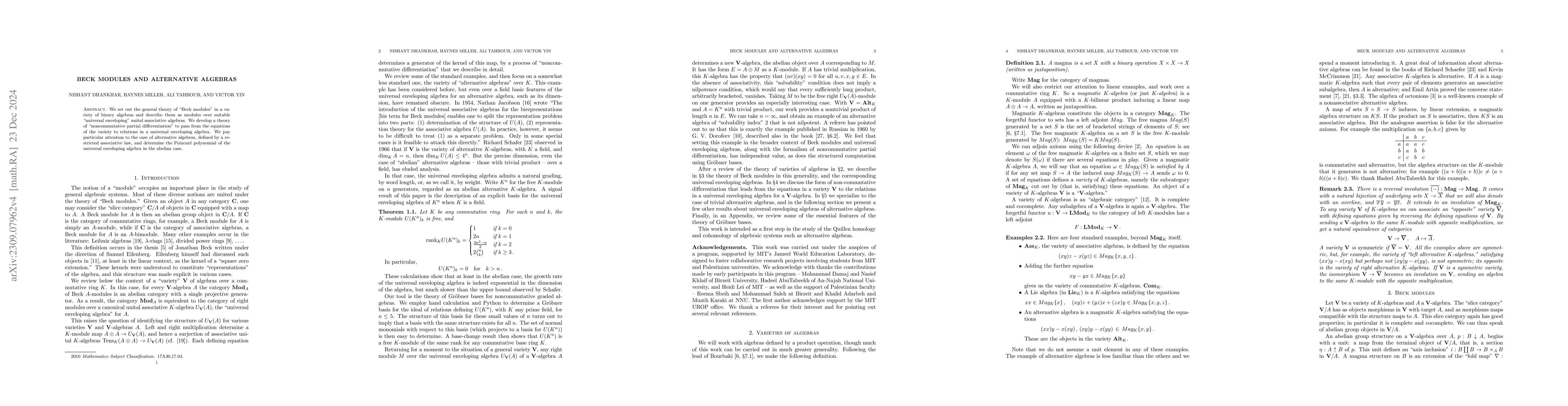 Thumbnail for Beck modules and alternative algebras