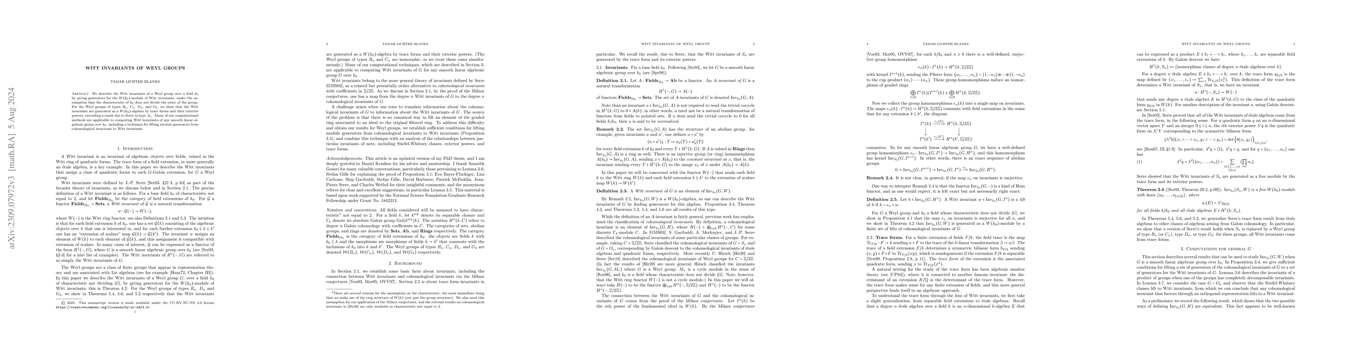 Thumbnail for Witt invariants of Weyl groups