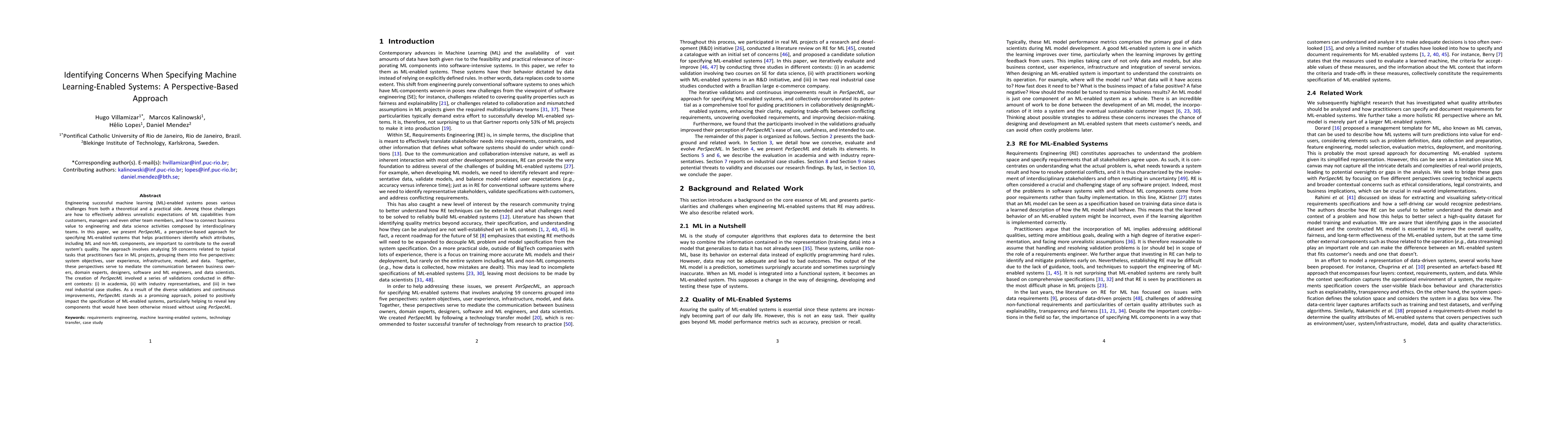 Thumbnail for Identifying Concerns When Specifying Machine Learning-Enabled Systems: A
  Perspective-Based Approach