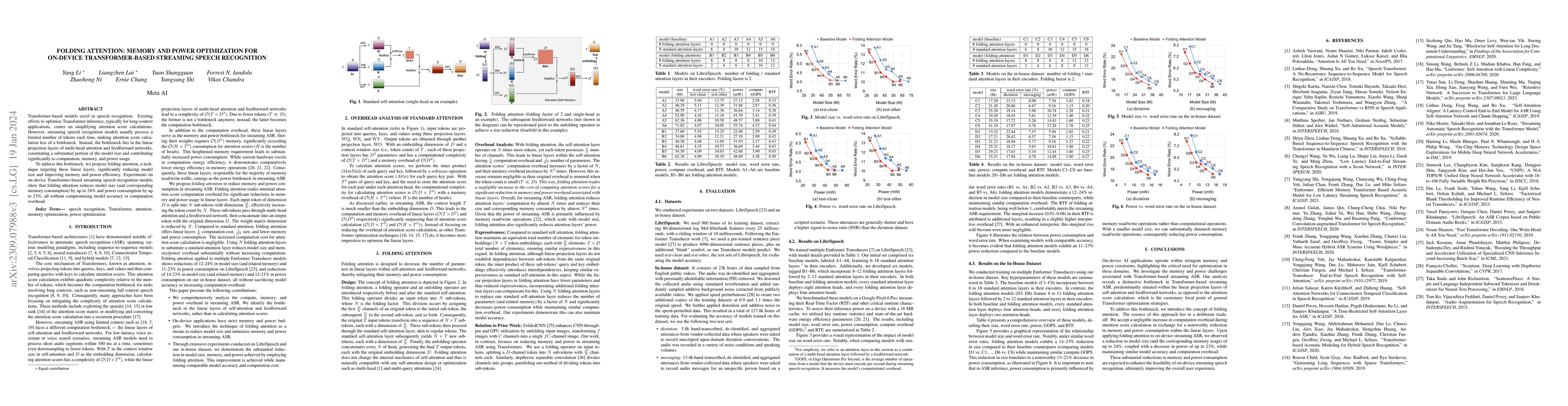 Thumbnail for Folding Attention: Memory and Power Optimization for On-Device
  Transformer-based Streaming Speech Recognition