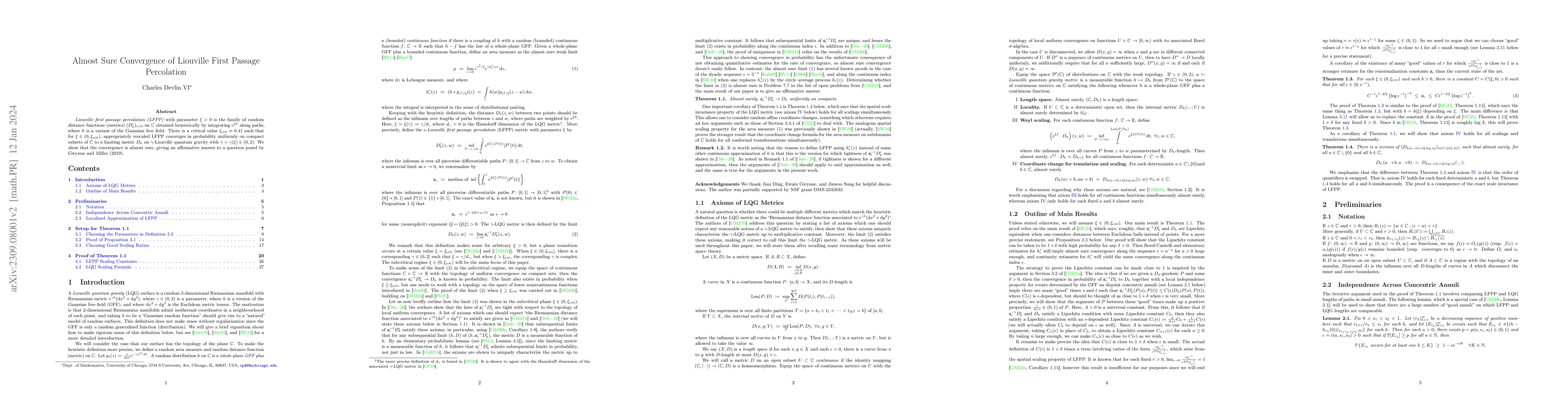 Thumbnail for Almost Sure Convergence of Liouville First Passage Percolation