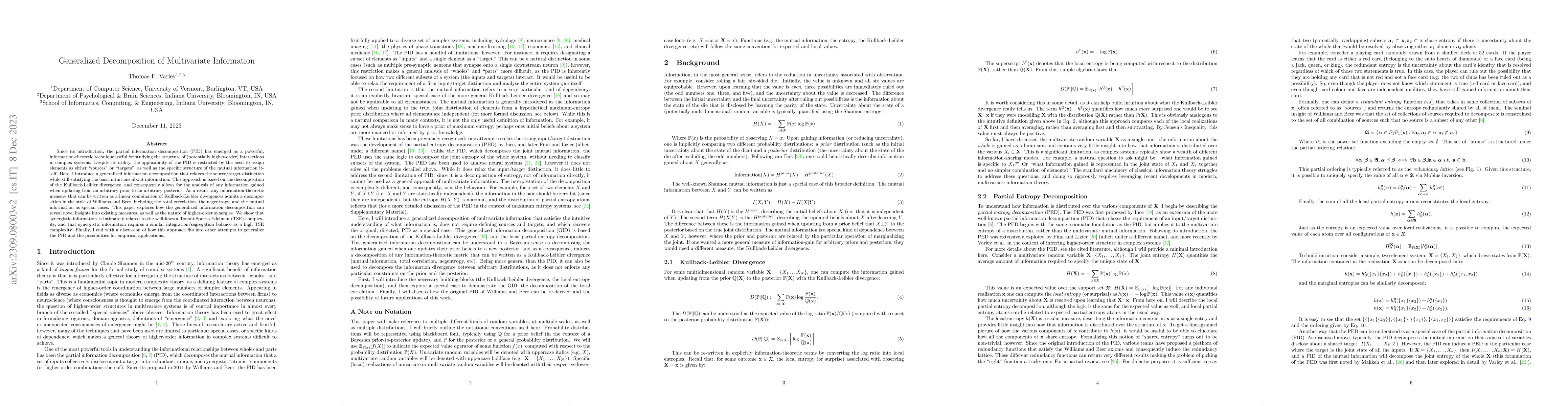 Thumbnail for Generalized Decomposition of Multivariate Information
