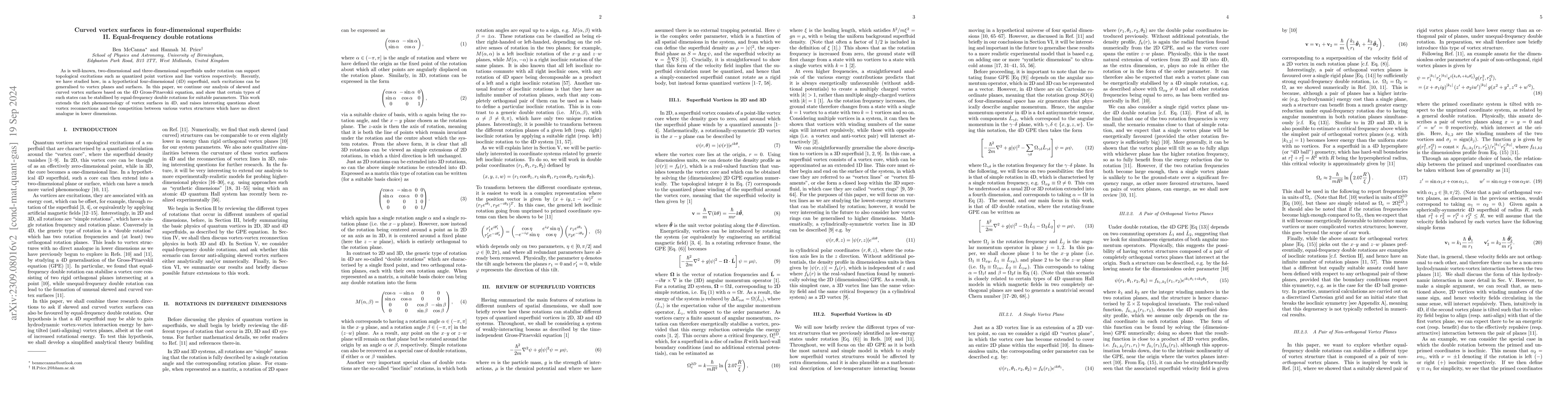 Thumbnail for Curved vortex surfaces in four-dimensional superfluids: II.
  Equal-frequency double rotations