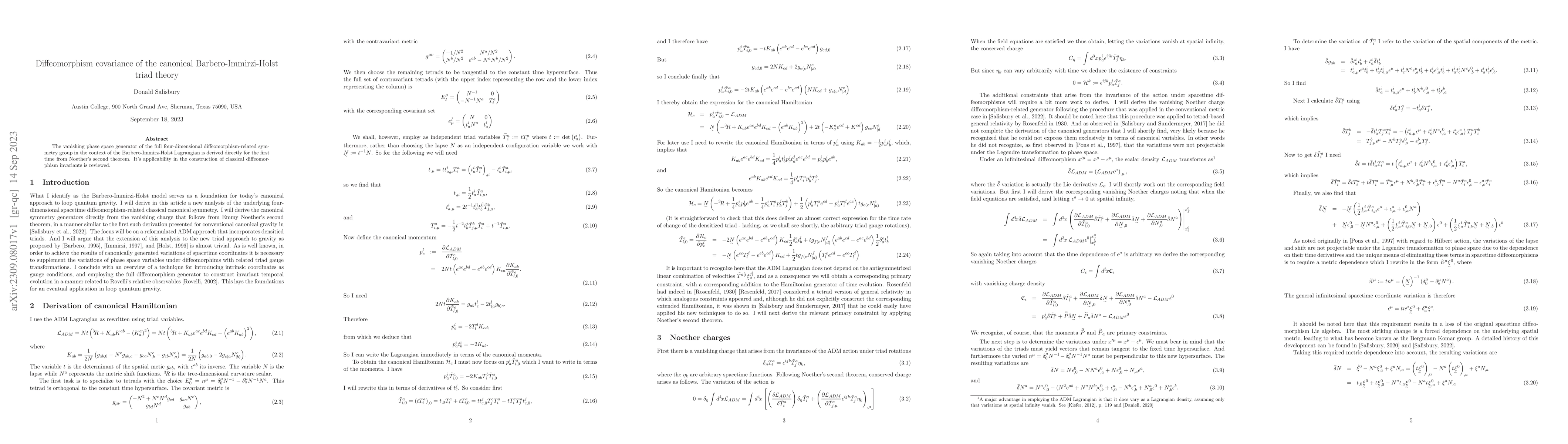 Thumbnail for Diffeomorphism covariance of the canonical Barbero-Immirzi-Holst triad
  theory