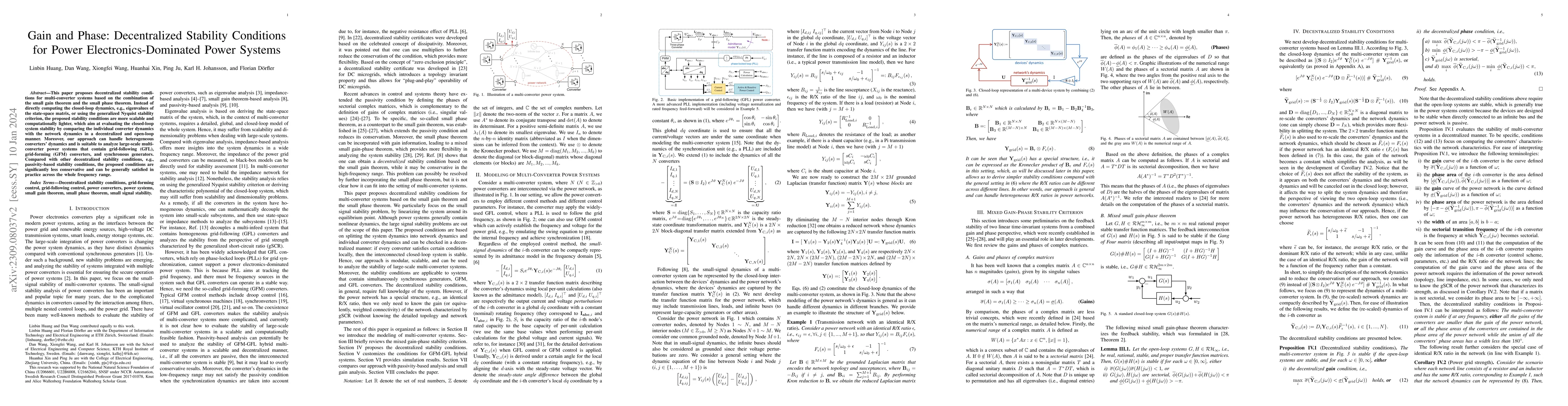 Thumbnail for Gain and Phase: Decentralized Stability Conditions for Power
  Electronics-Dominated Power Systems