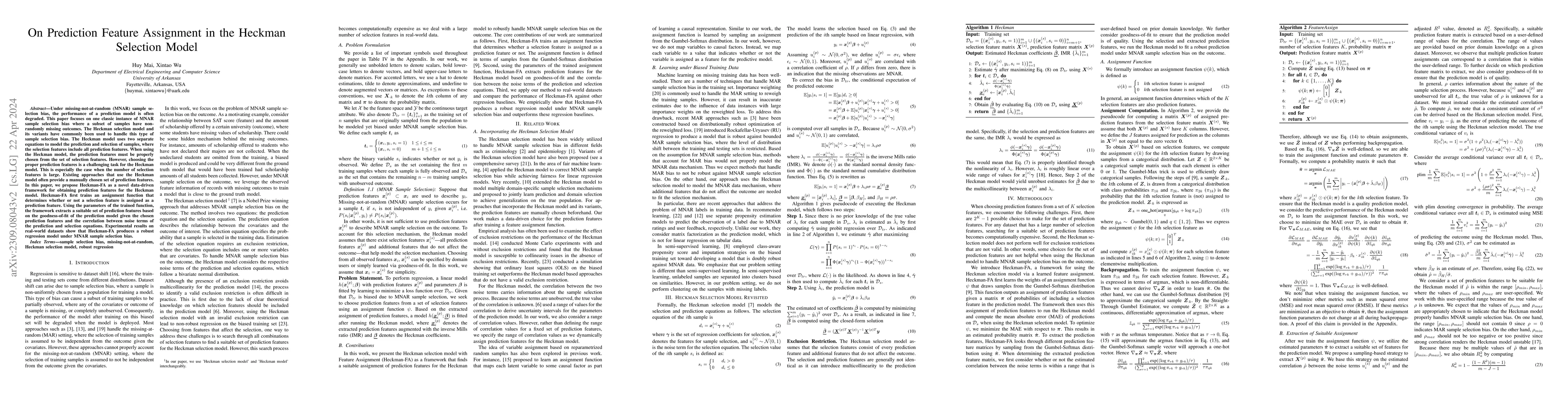Thumbnail for On Prediction Feature Assignment in the Heckman Selection Model