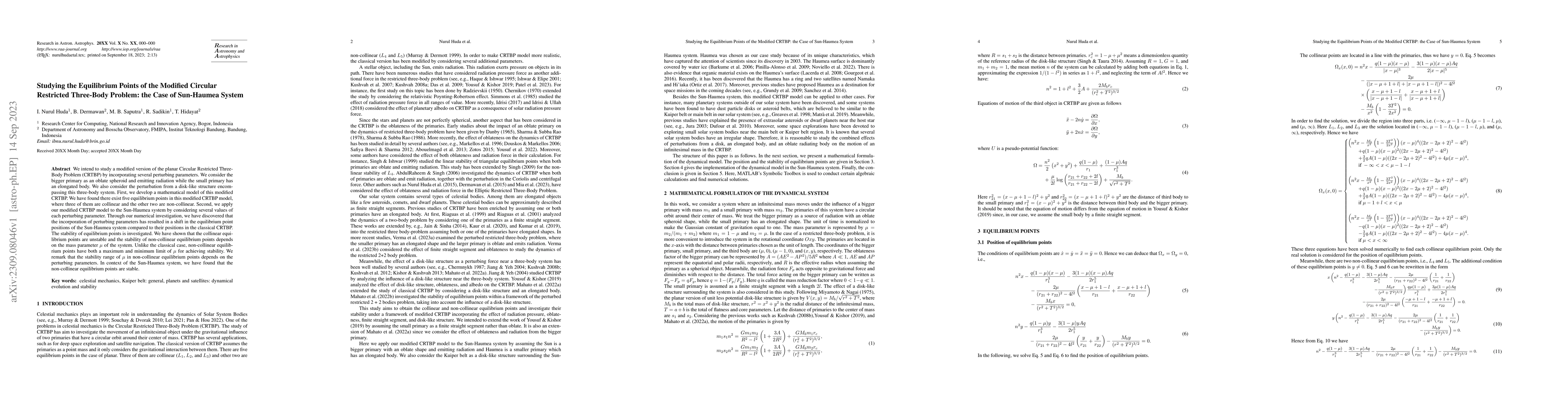Thumbnail for Studying the Equilibrium Points of the Modified Circular Restricted
  Three-Body Problem: the Case of Sun-Haumea System