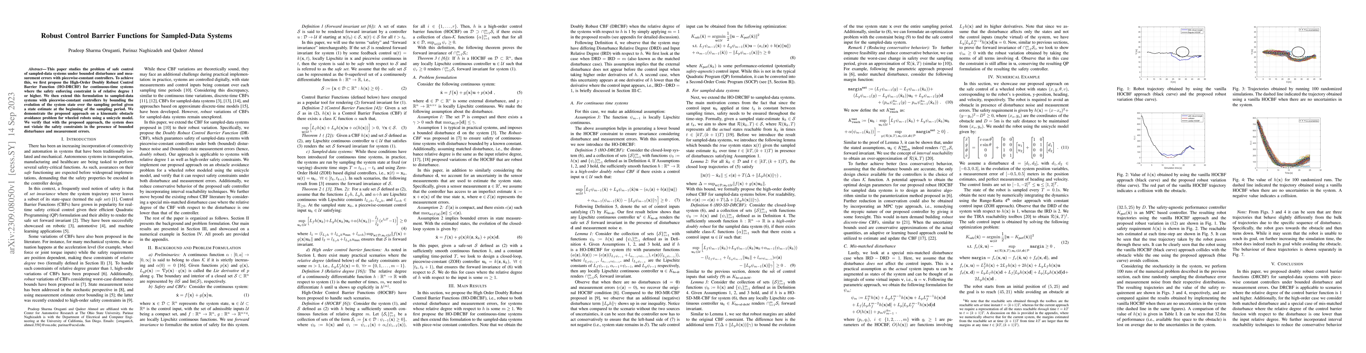 Thumbnail for Robust Control Barrier Functions for Sampled-Data Systems