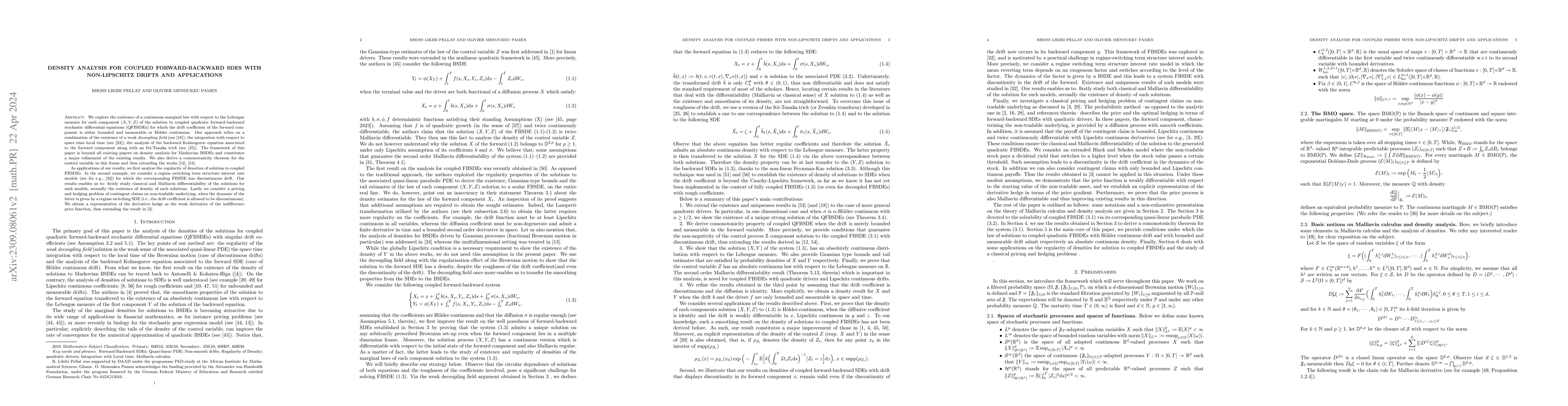 Thumbnail for Density Analysis for coupled forward-backward SDEs with non-Lipschitz
  drifts and Applications