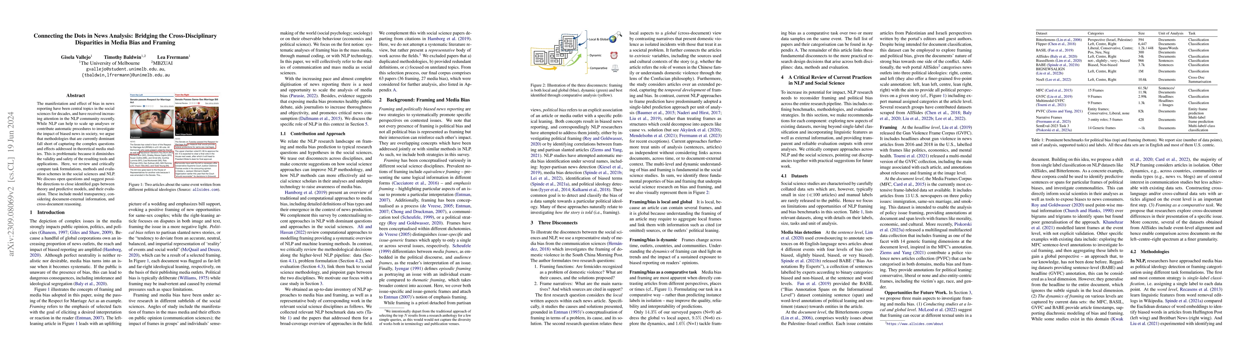 Thumbnail for Connecting the Dots in News Analysis: Bridging the Cross-Disciplinary
  Disparities in Media Bias and Framing