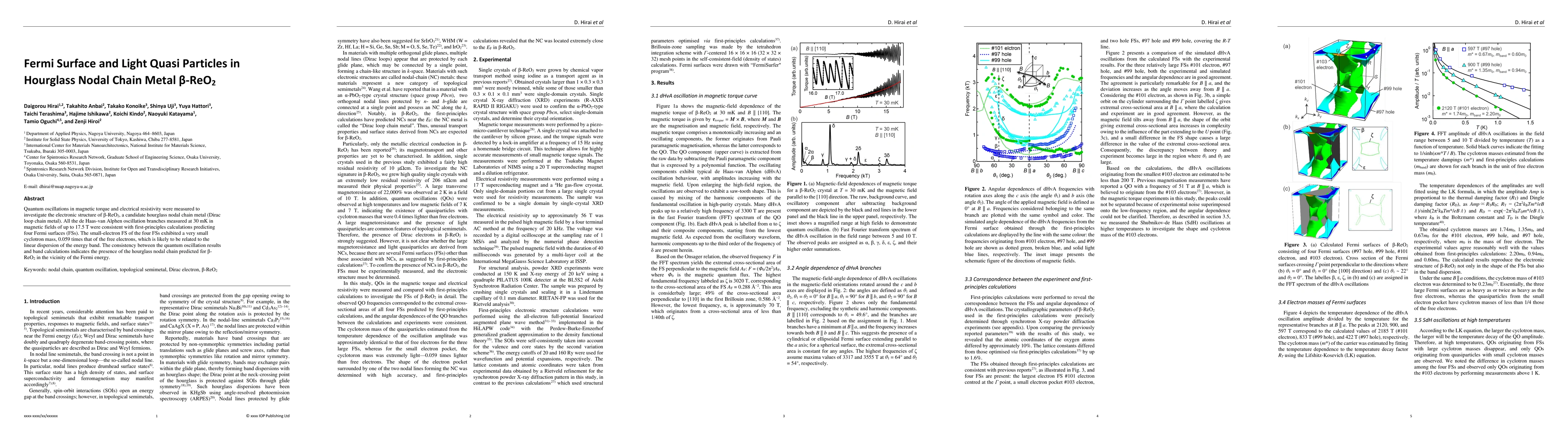 Thumbnail for Fermi surface and light quasi particles in hourglass nodal chain metal
  \b{eta}-ReO2