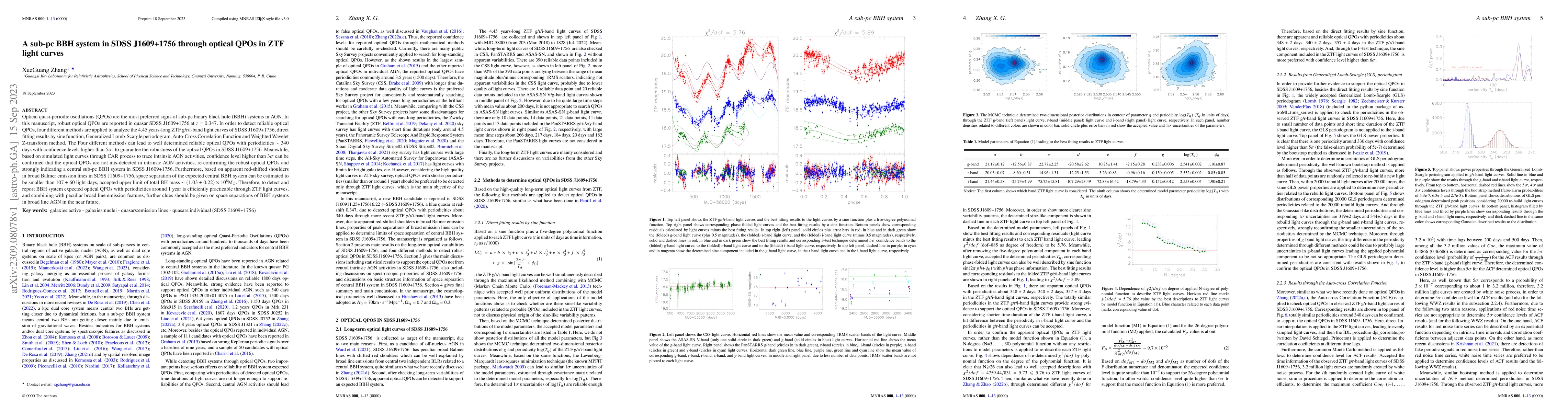 Thumbnail for A sub-pc BBH system in SDSS J1609+1756 through optical QPOs in ZTF light
  curves