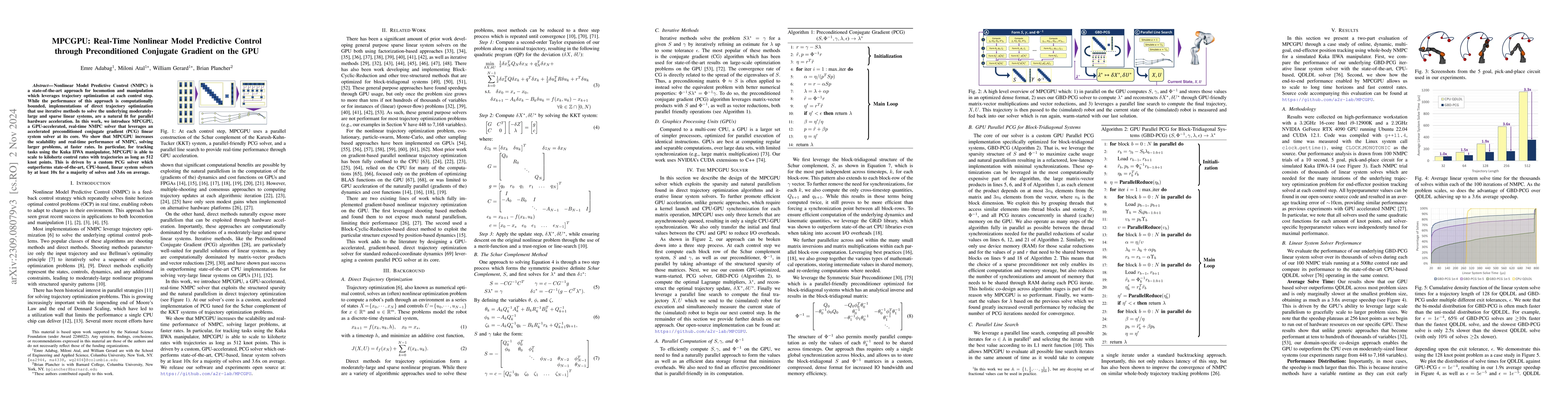 Thumbnail for MPCGPU: Real-Time Nonlinear Model Predictive Control through
  Preconditioned Conjugate Gradient on the GPU