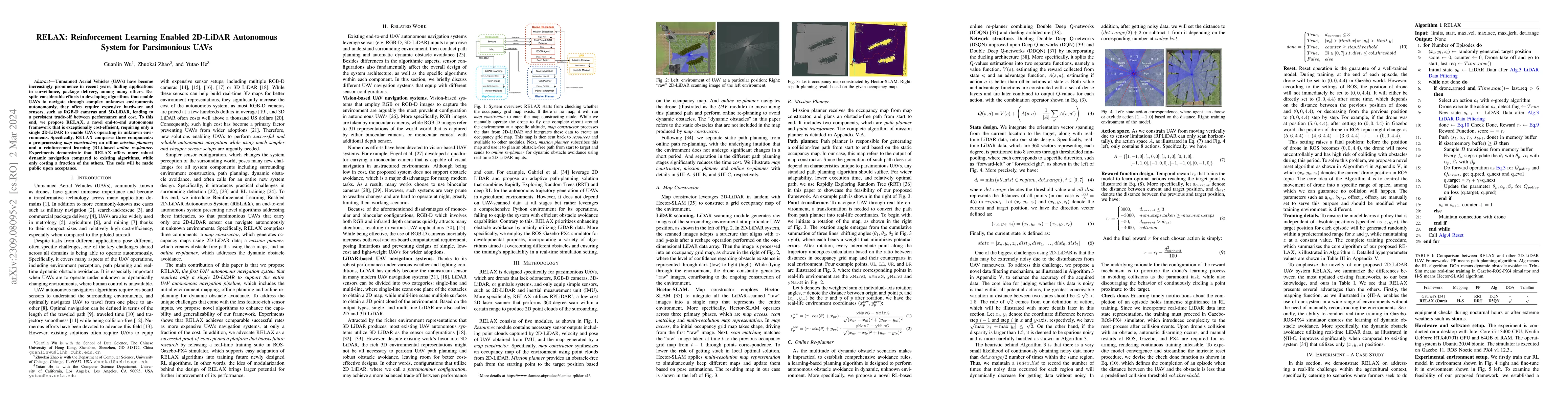 Thumbnail for RELAX: Reinforcement Learning Enabled 2D-LiDAR Autonomous System for
  Parsimonious UAVs