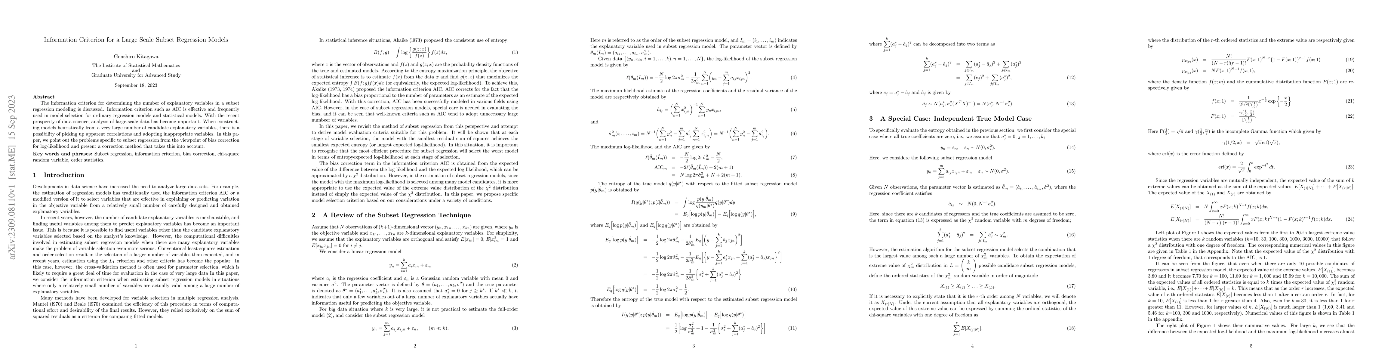 Thumbnail for Information Criterion for a Large Scale Subset Regression Models