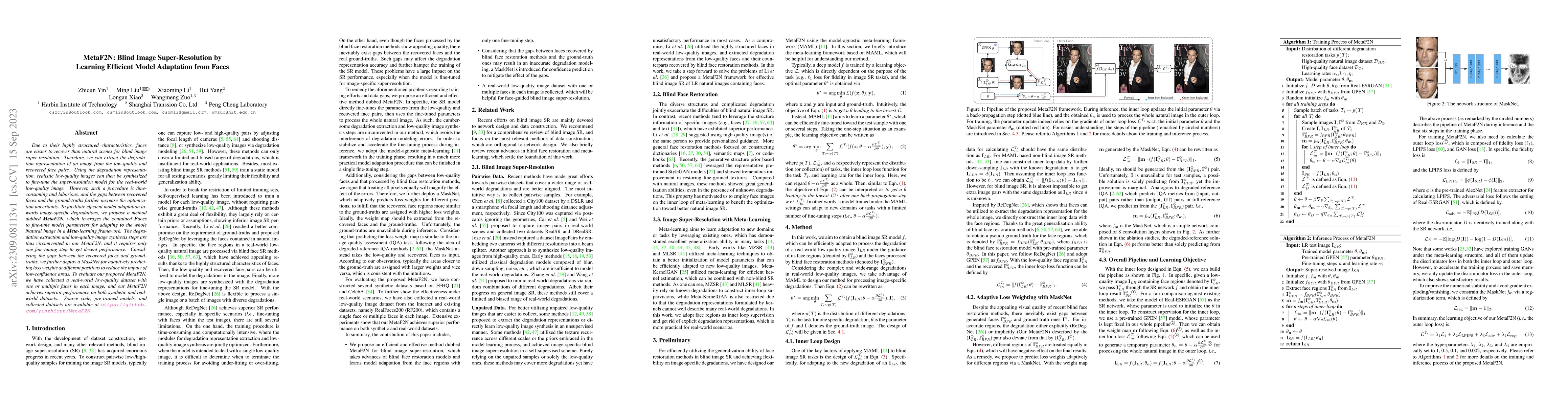 Thumbnail for MetaF2N: Blind Image Super-Resolution by Learning Efficient Model
  Adaptation from Faces
