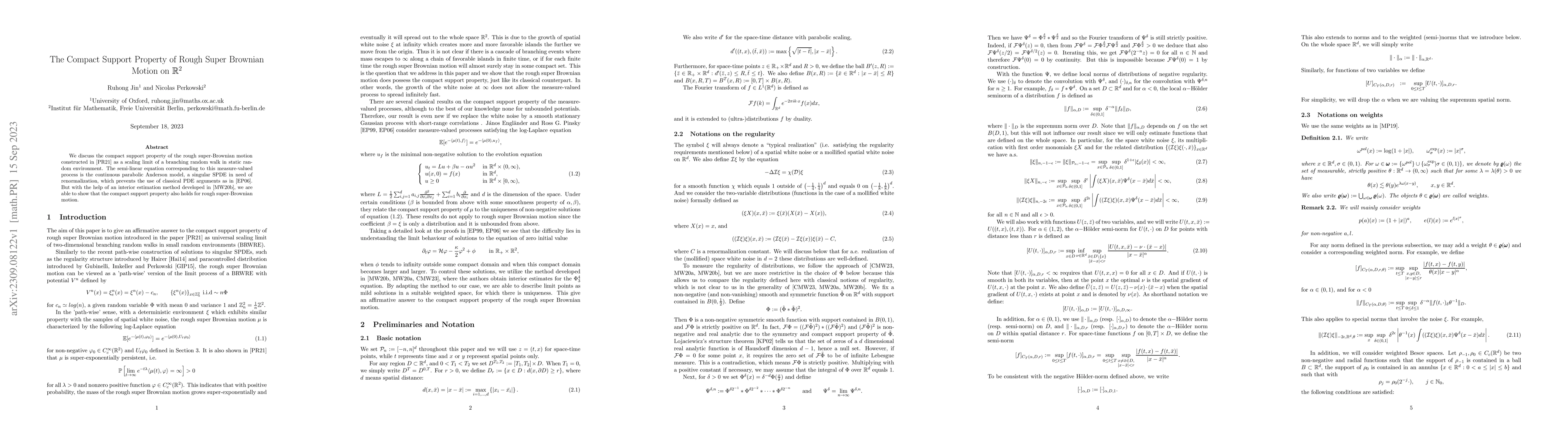 Thumbnail for The Compact Support Property of Rough Super Brownian Motion on
  $\mathbb{R}^2$