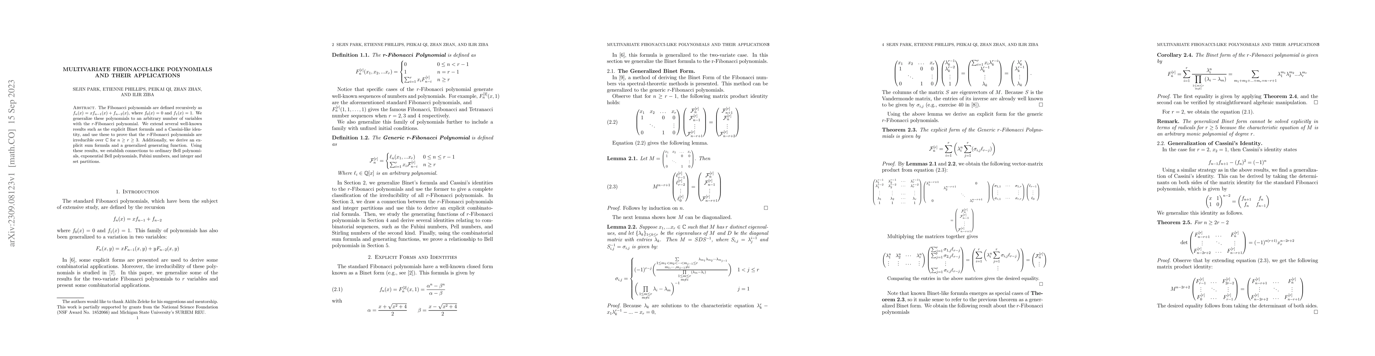 Thumbnail for Multivariate Fibonacci-like Polynomials and their Applications