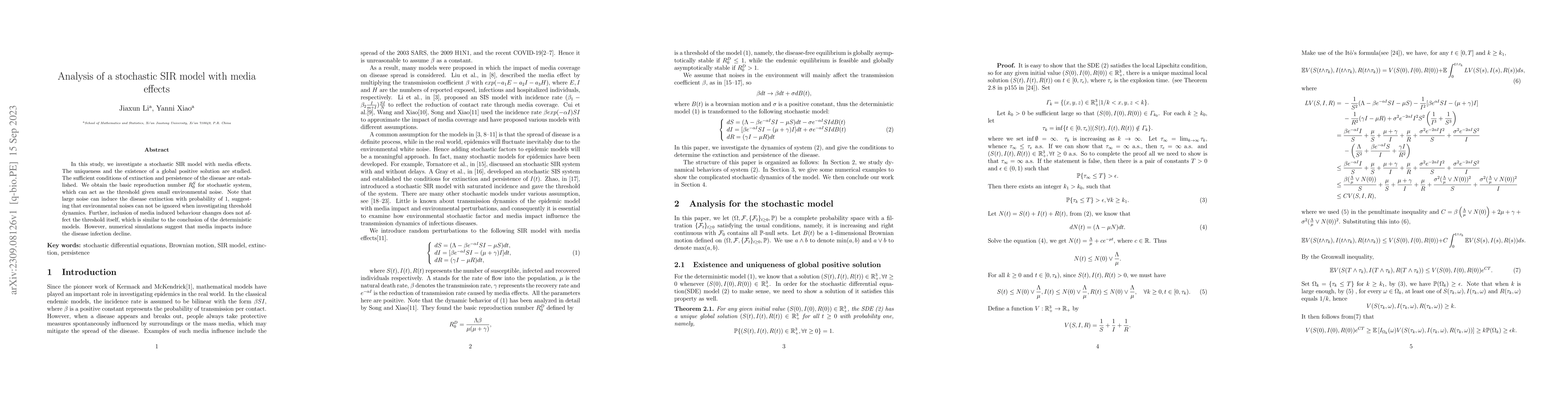Thumbnail for Analysis of a stochastic SIR model with media effects