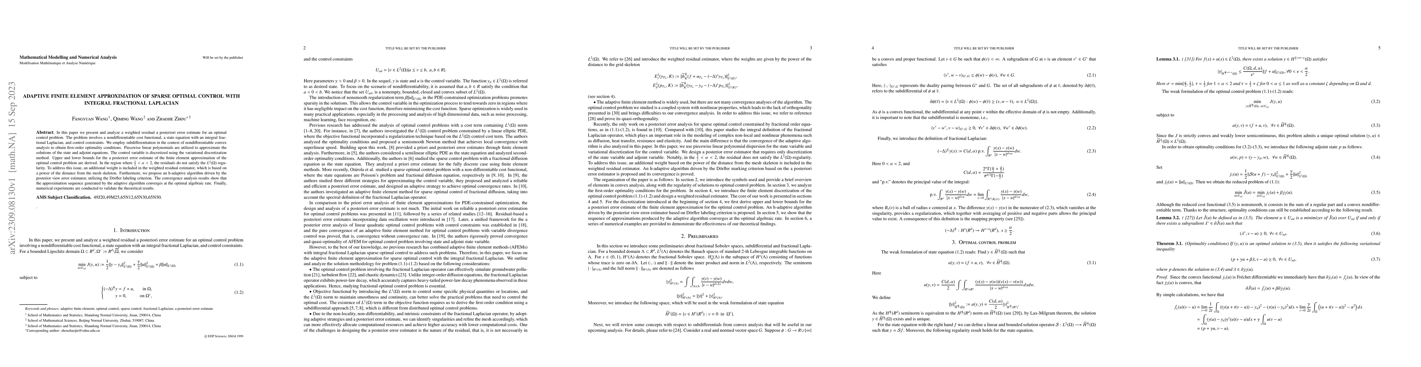 Thumbnail for Adaptive finite element approximation of sparse optimal control with
  integral fractional Laplacian