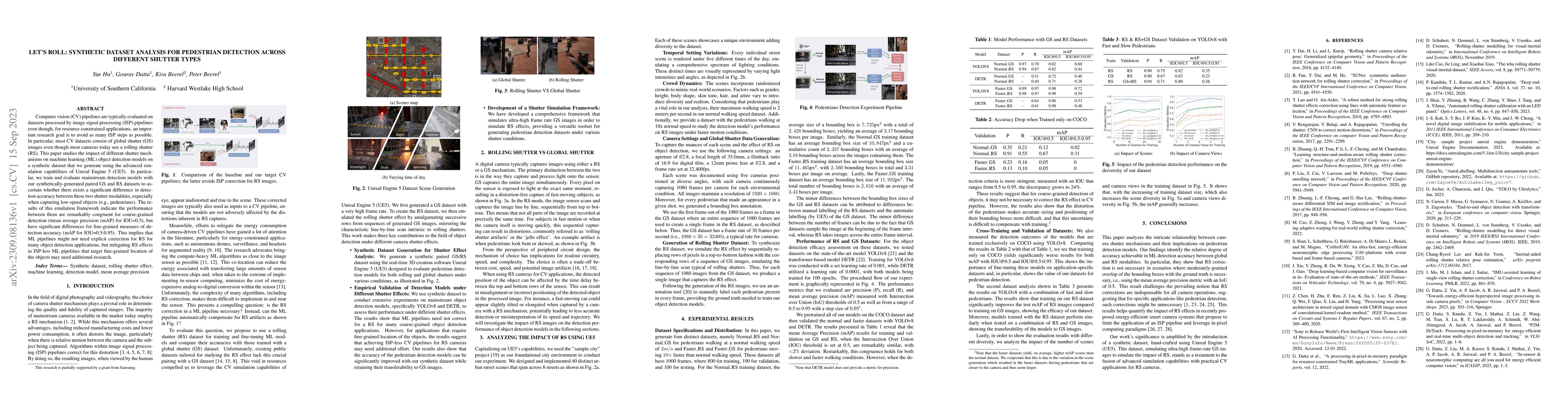 Thumbnail for Let's Roll: Synthetic Dataset Analysis for Pedestrian Detection Across
  Different Shutter Types