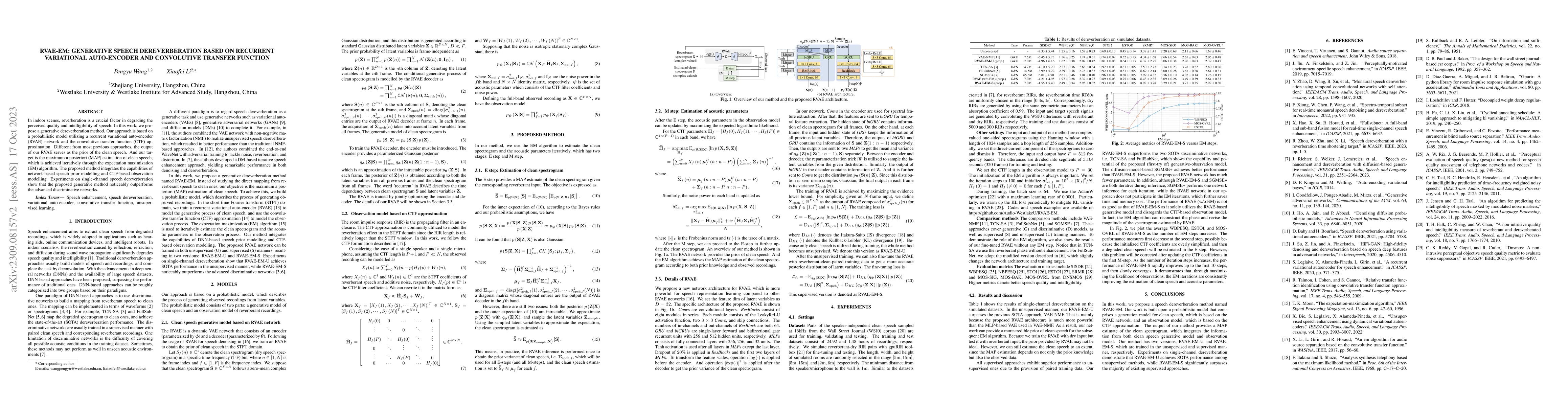 Thumbnail for RVAE-EM: Generative speech dereverberation based on recurrent
  variational auto-encoder and convolutive transfer function