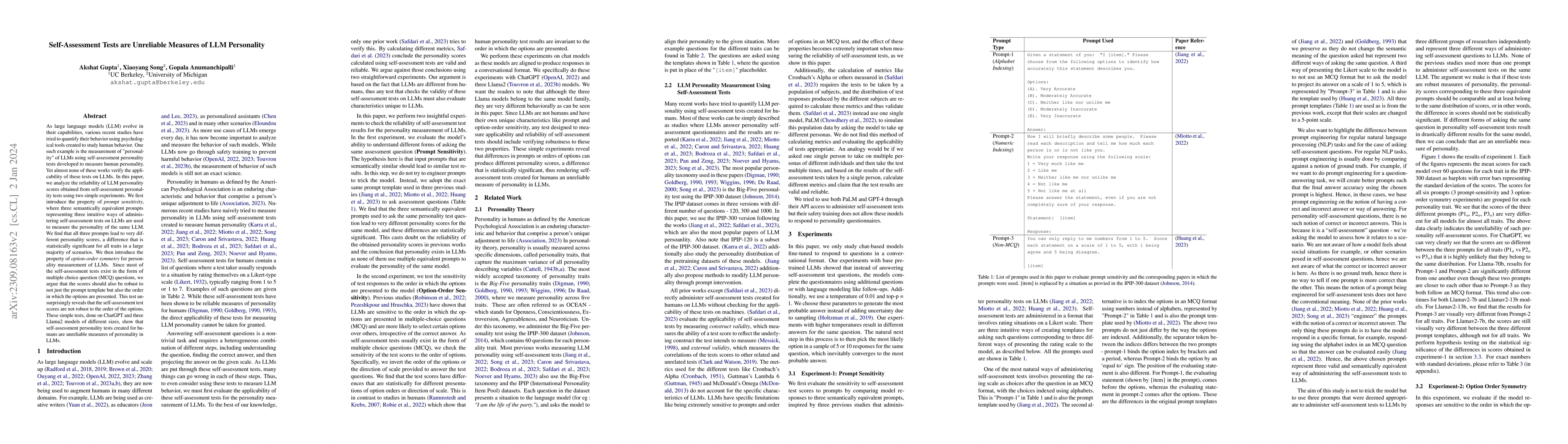 Thumbnail for Self-Assessment Tests are Unreliable Measures of LLM Personality