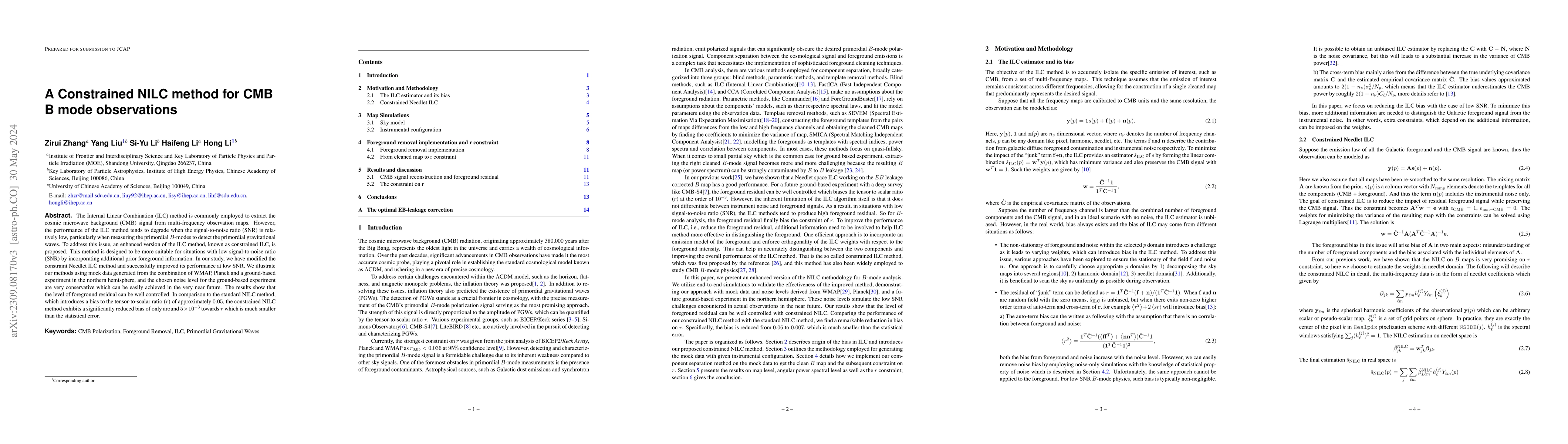 Thumbnail for A Constrained NILC method for CMB B mode observations