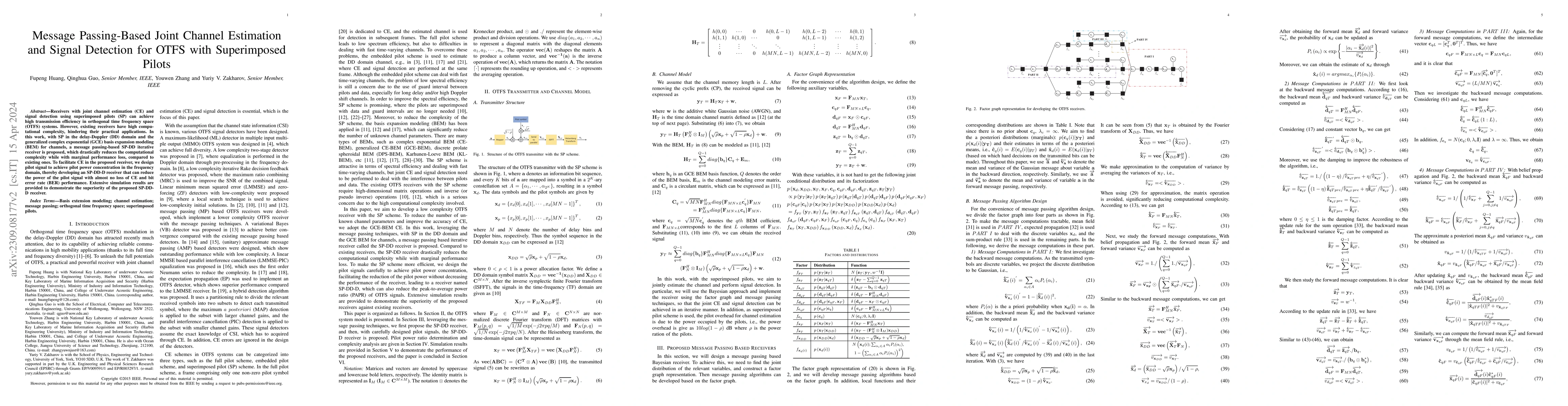 Thumbnail for Message Passing-Based Joint Channel Estimation and Signal Detection for
  OTFS with Superimposed Pilots