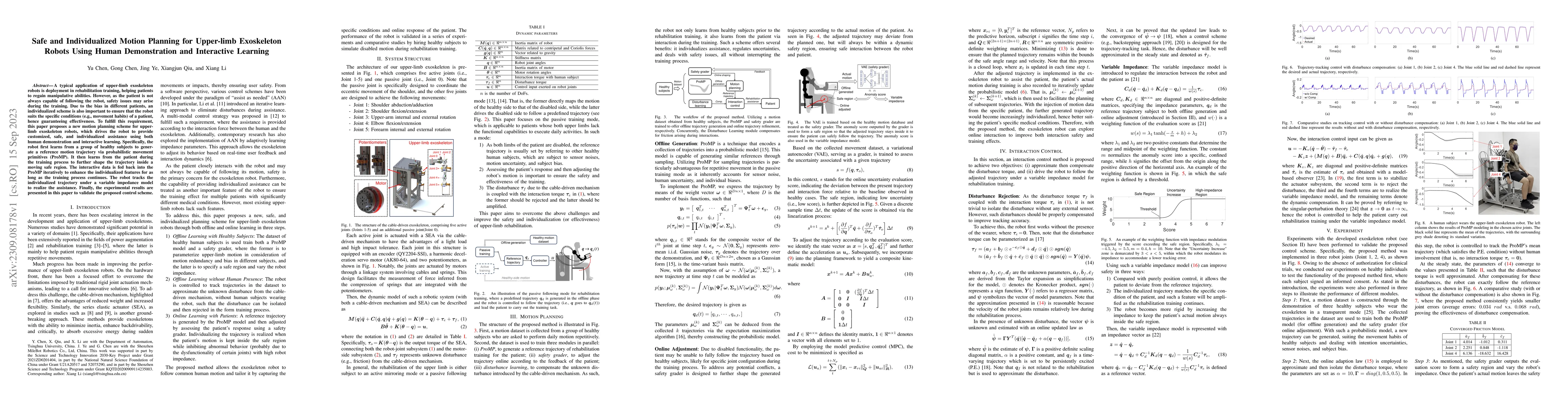 Thumbnail for Safe and Individualized Motion Planning for Upper-limb Exoskeleton
  Robots Using Human Demonstration and Interactive Learning